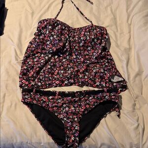 Time and Tru Black Floral Bikini Bottoms